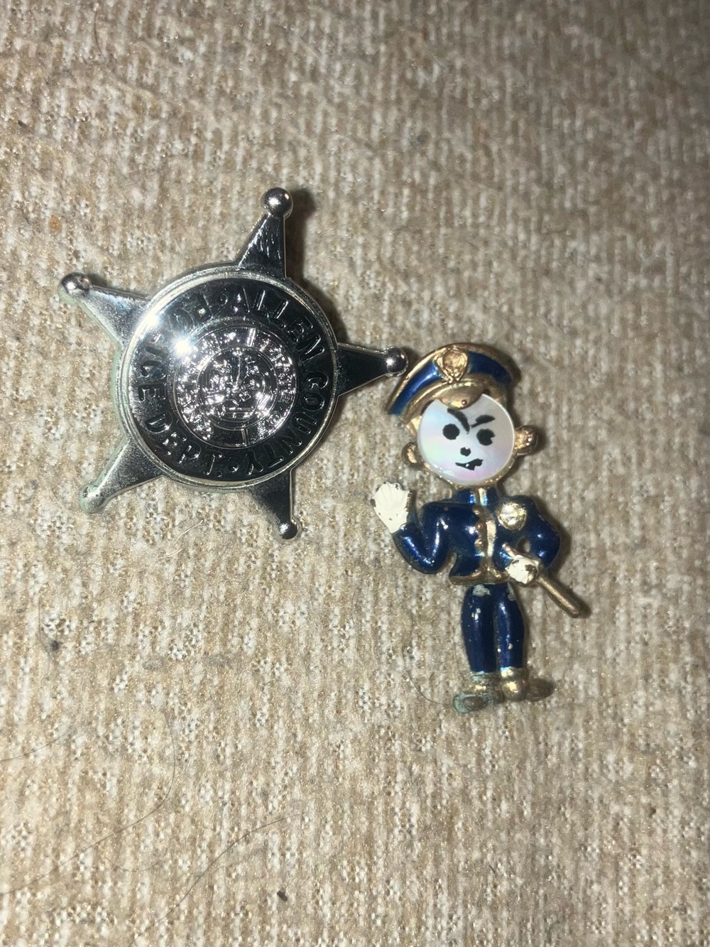 2 x Vintage Police Pin Lot 1940s & 1980s Allen County Indiana Badge Swivel Paint